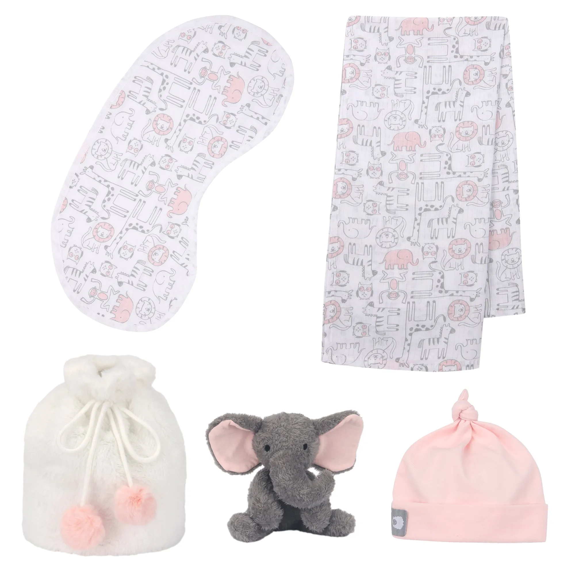 5 Piece Pink/Gray Baby Gift Set