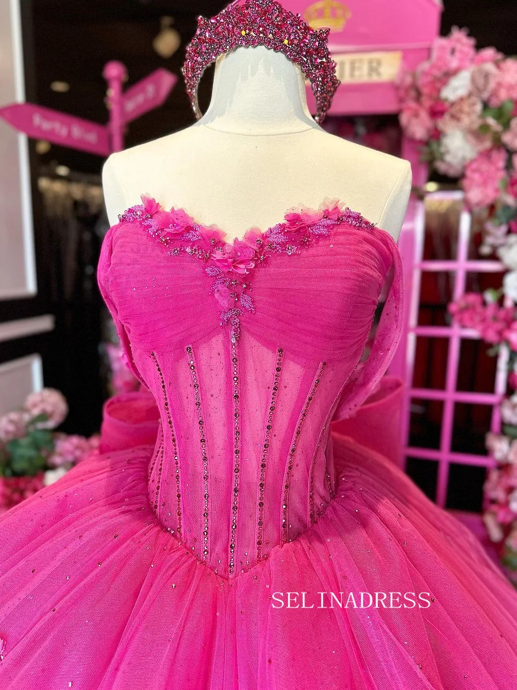 A-line Sweetheart Pink Custom Quinceañera Dress Long Princess Dresses SEW1123