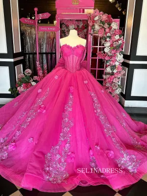 A-line Sweetheart Pink Custom Quinceañera Dress Long Princess Dresses SEW1123