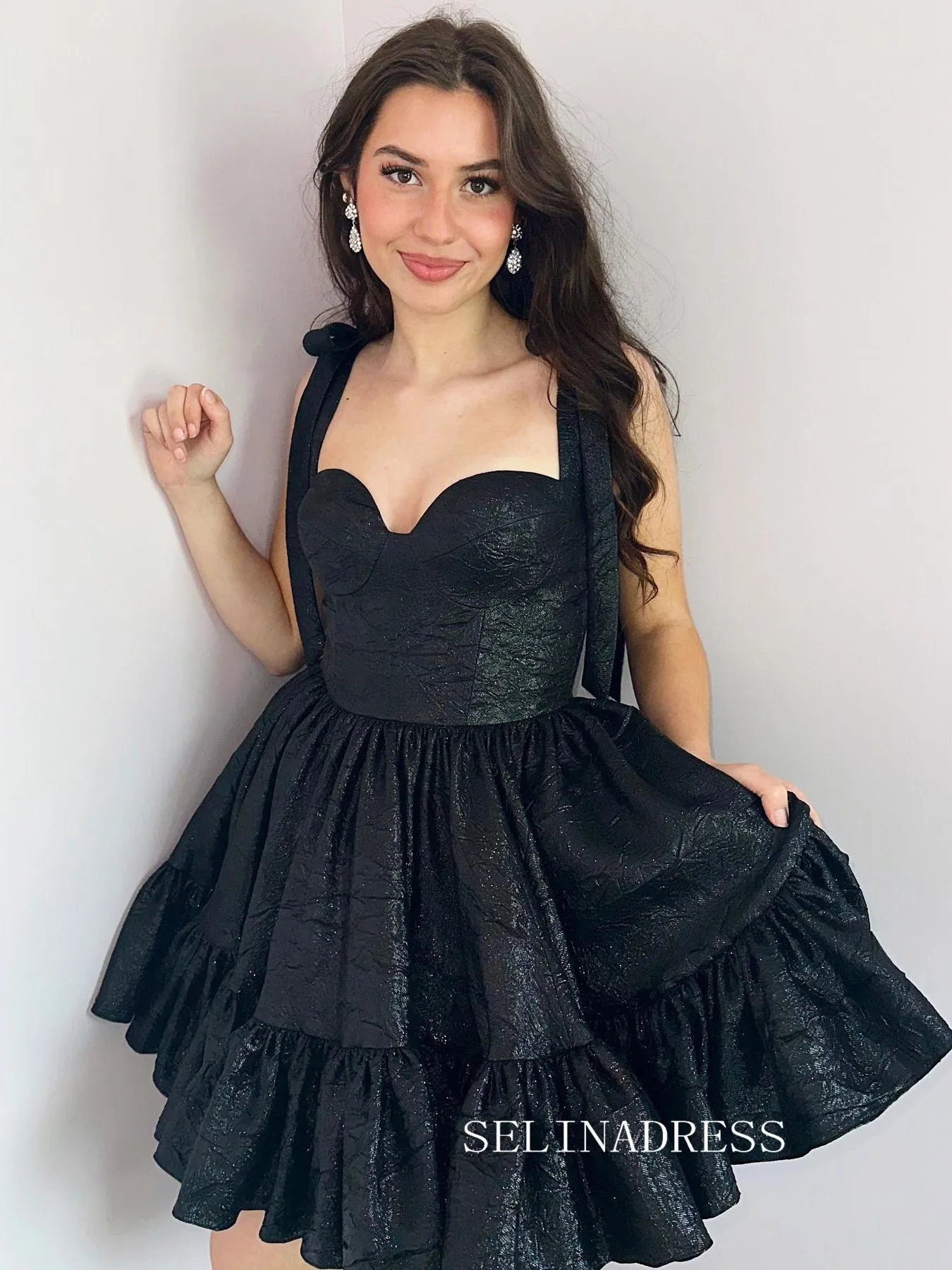 A-line Sweetheart Short Prom Dress Black Homecoming Dresses #TKL2311