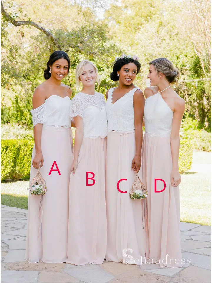 A-line V neck Lace Bridesmaid Dress Cheap Pink Bridesmaid Dresses BRD013