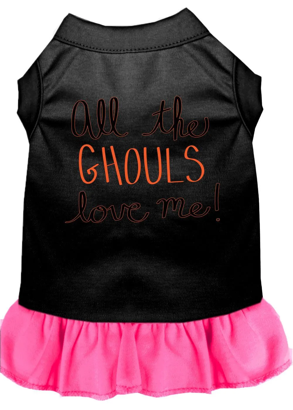 All The Ghouls Screen Print Dog Dress Black With Bright Pink Sm (10)