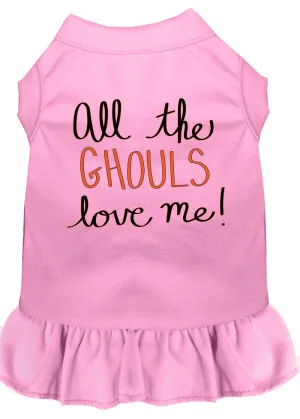 All The Ghouls Screen Print Dog Dress Light Pink Xs (8)