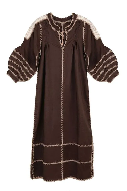 Amorcita Mexican Dress - Linen - Chocolate Brown