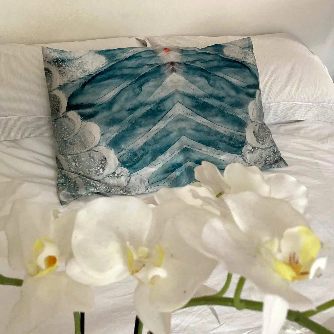 Aqua With Wing Design Silk Pillowcase