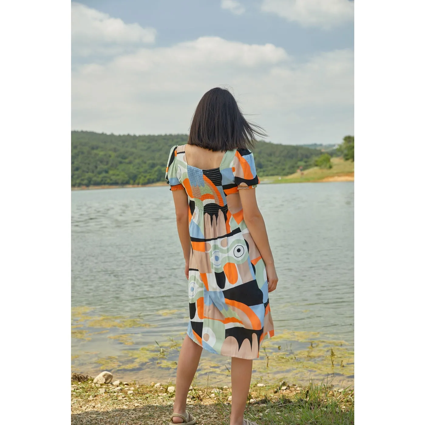 Back Gipe Printed Viscose Dress