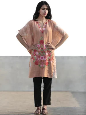 Beige Pink Red Green Aari Embroidered Short Kashmere Kaftan  - K11K050