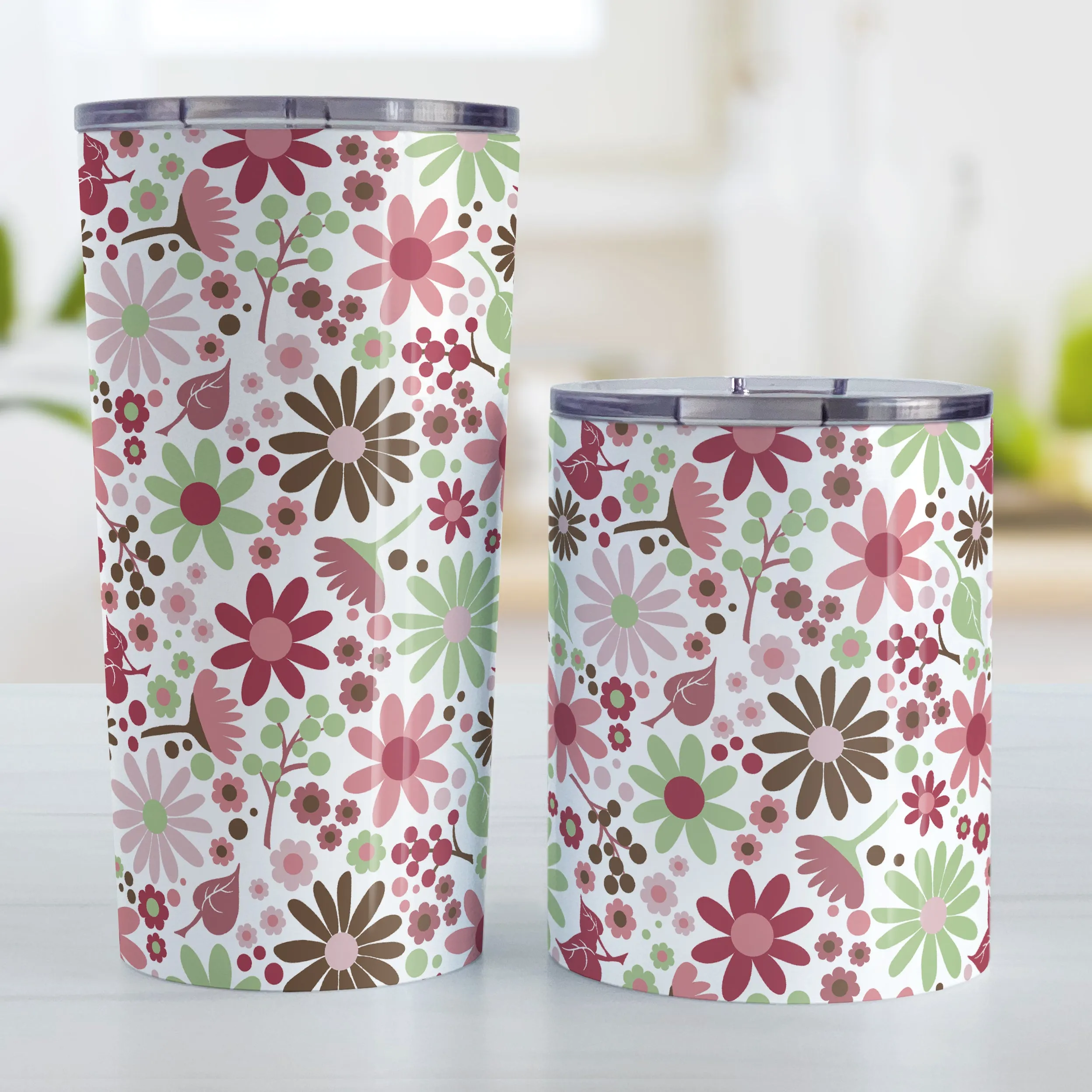 Berry Green Summer Flowers Tumbler Cup