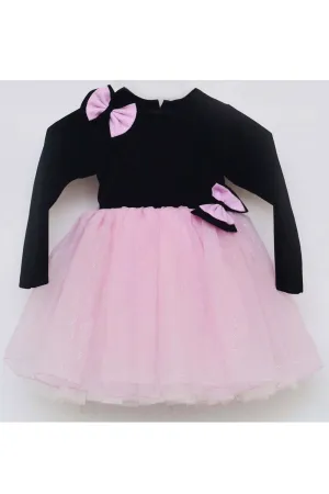 Black And Pink Glitter Organza Bow Dress