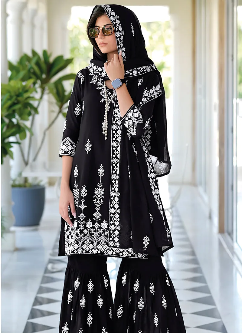 Black Lucknowi Embroidery Traditional Gharara Suit