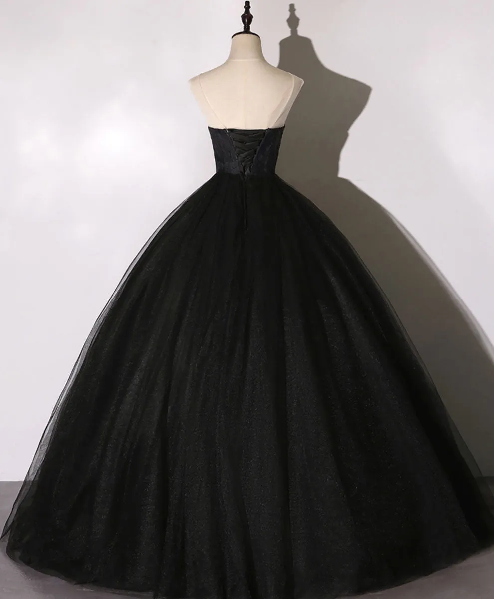 Black Sweetheart Neck Tulle Long Prom Dress Black Evening Dress