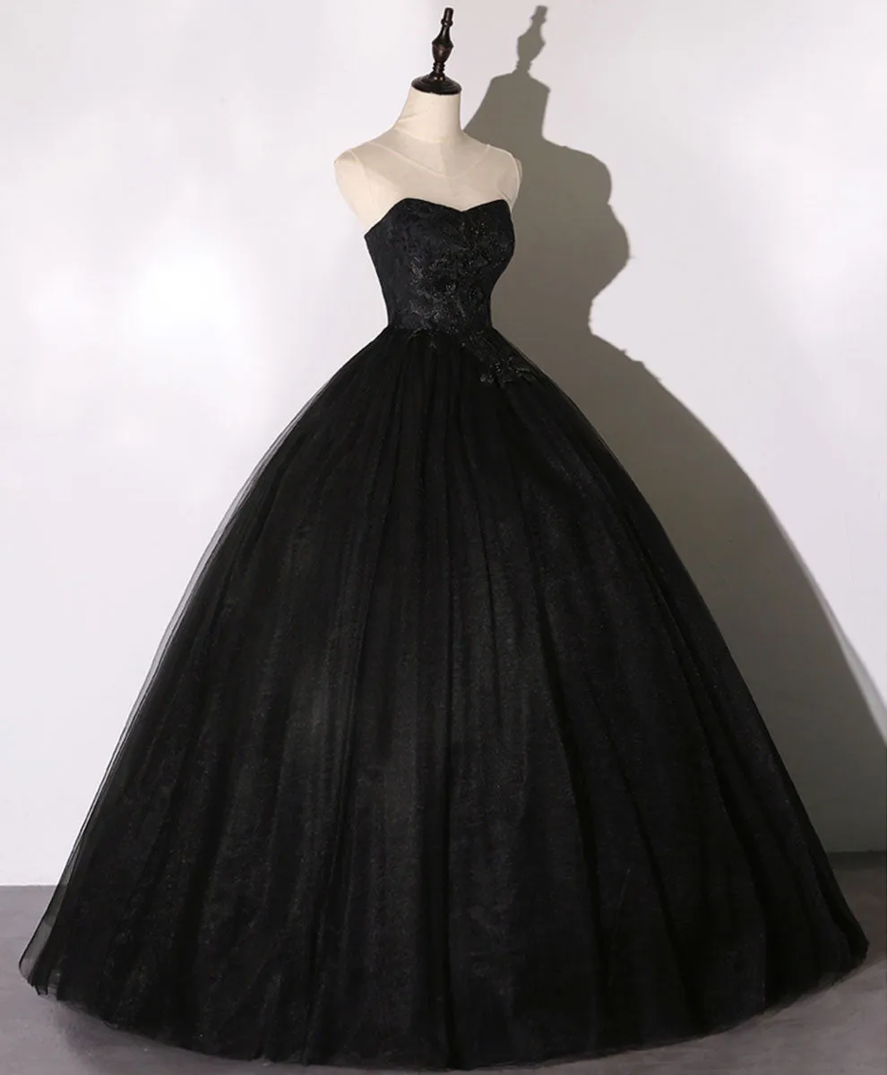 Black Sweetheart Neck Tulle Long Prom Dress Black Evening Dress