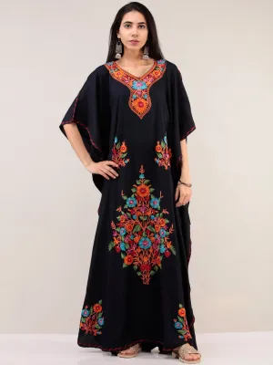 Blue Aari Embroidered Kashmere Free Size Kaftan  - K12K050