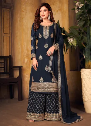 Blue Embroidered Pakistani Palazzo Suit