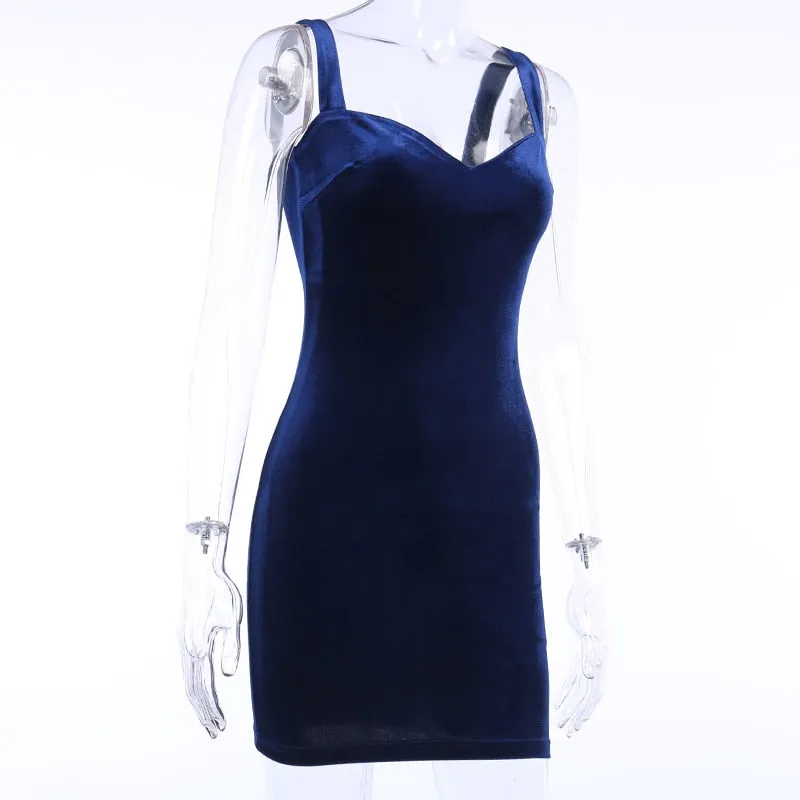 Blue V-Neck Spaghetti Strap Mini Party Sleeveless Skinny Backless Summer Slim Dress