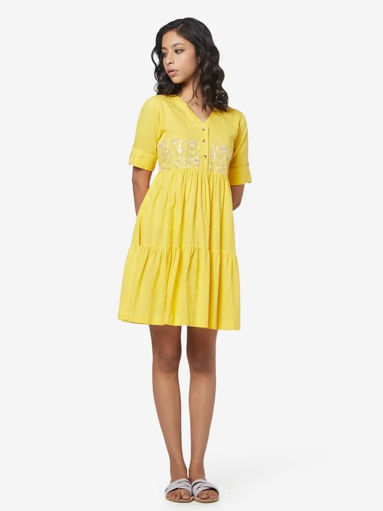 Bombay Paisley Yellow Embroidered Tiered Dress