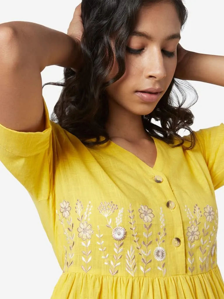 Bombay Paisley Yellow Embroidered Tiered Dress