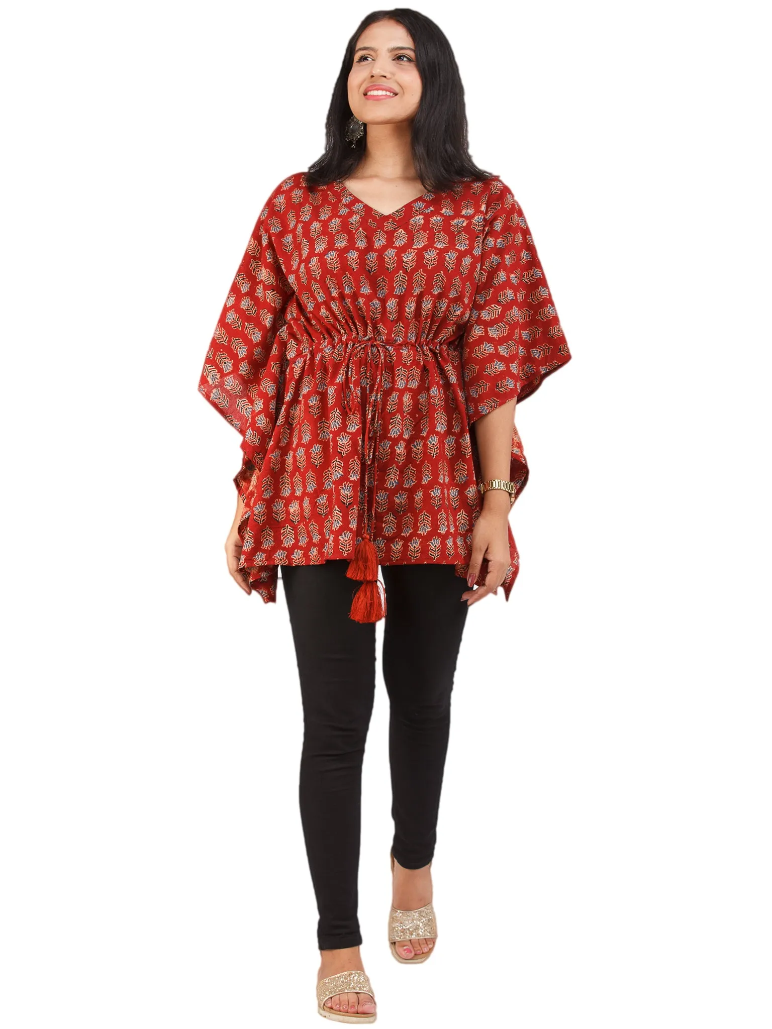 Brick Red Indigo Black Ajrakh Hand Block Printed Kaftan - K156F1652