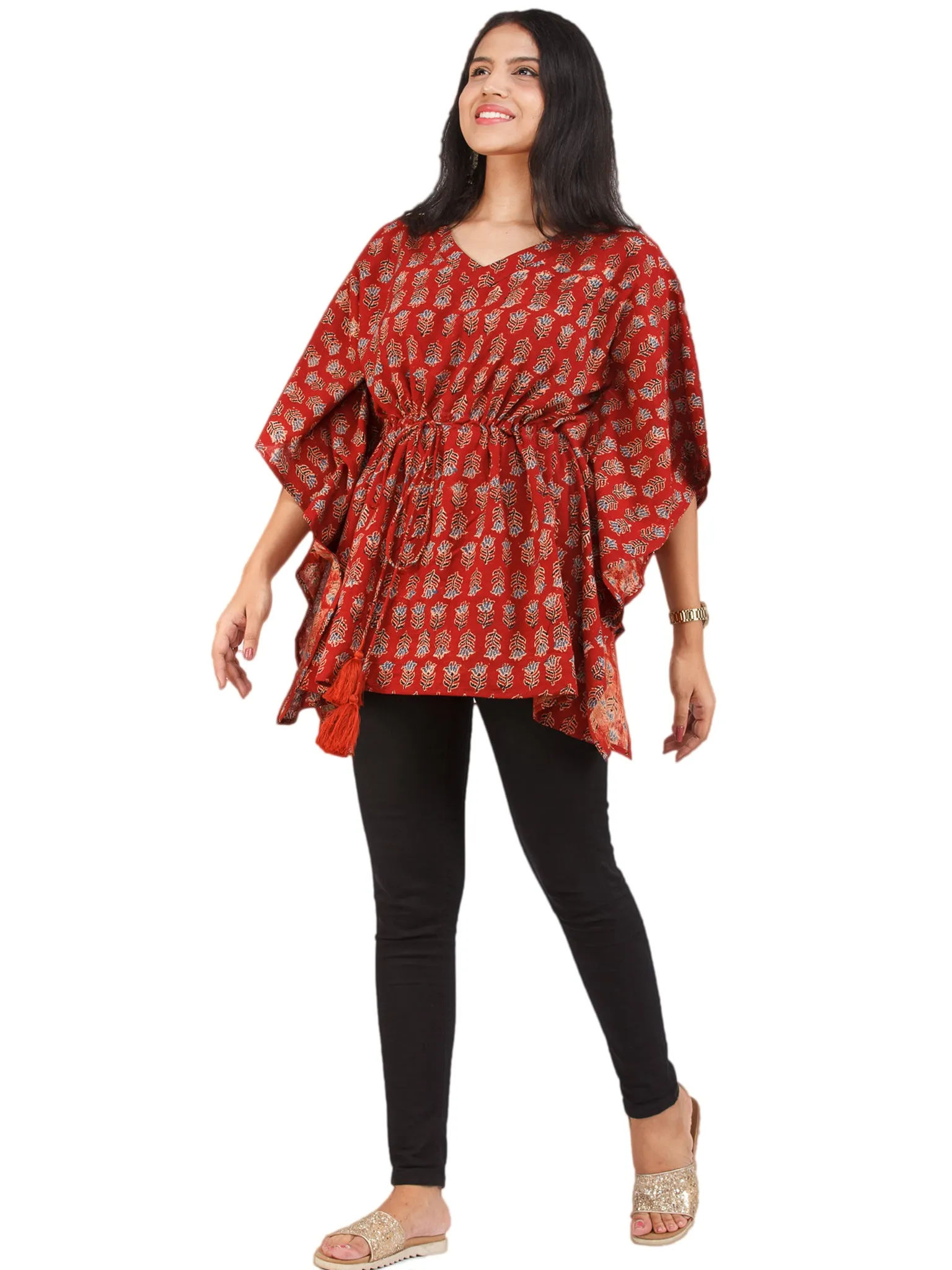 Brick Red Indigo Black Ajrakh Hand Block Printed Kaftan - K156F1652