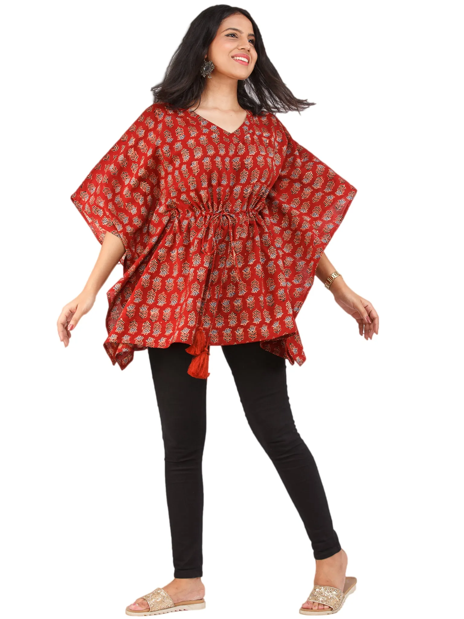 Brick Red Indigo Black Ajrakh Hand Block Printed Kaftan - K156F1652