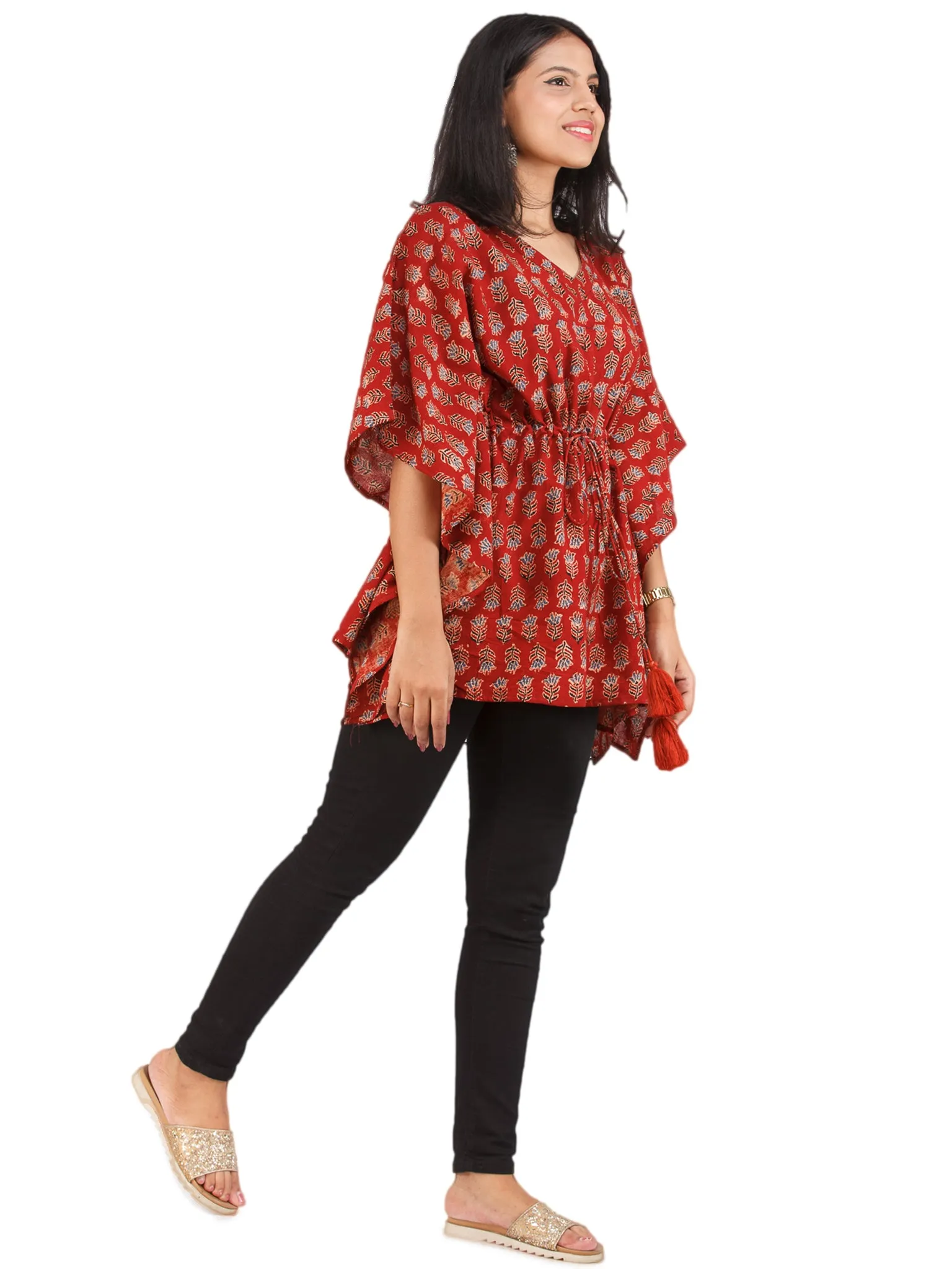 Brick Red Indigo Black Ajrakh Hand Block Printed Kaftan - K156F1652