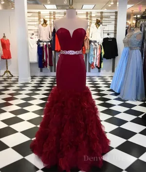 Burgundy sweetheart mermaid long prom dress burgundy evening dress