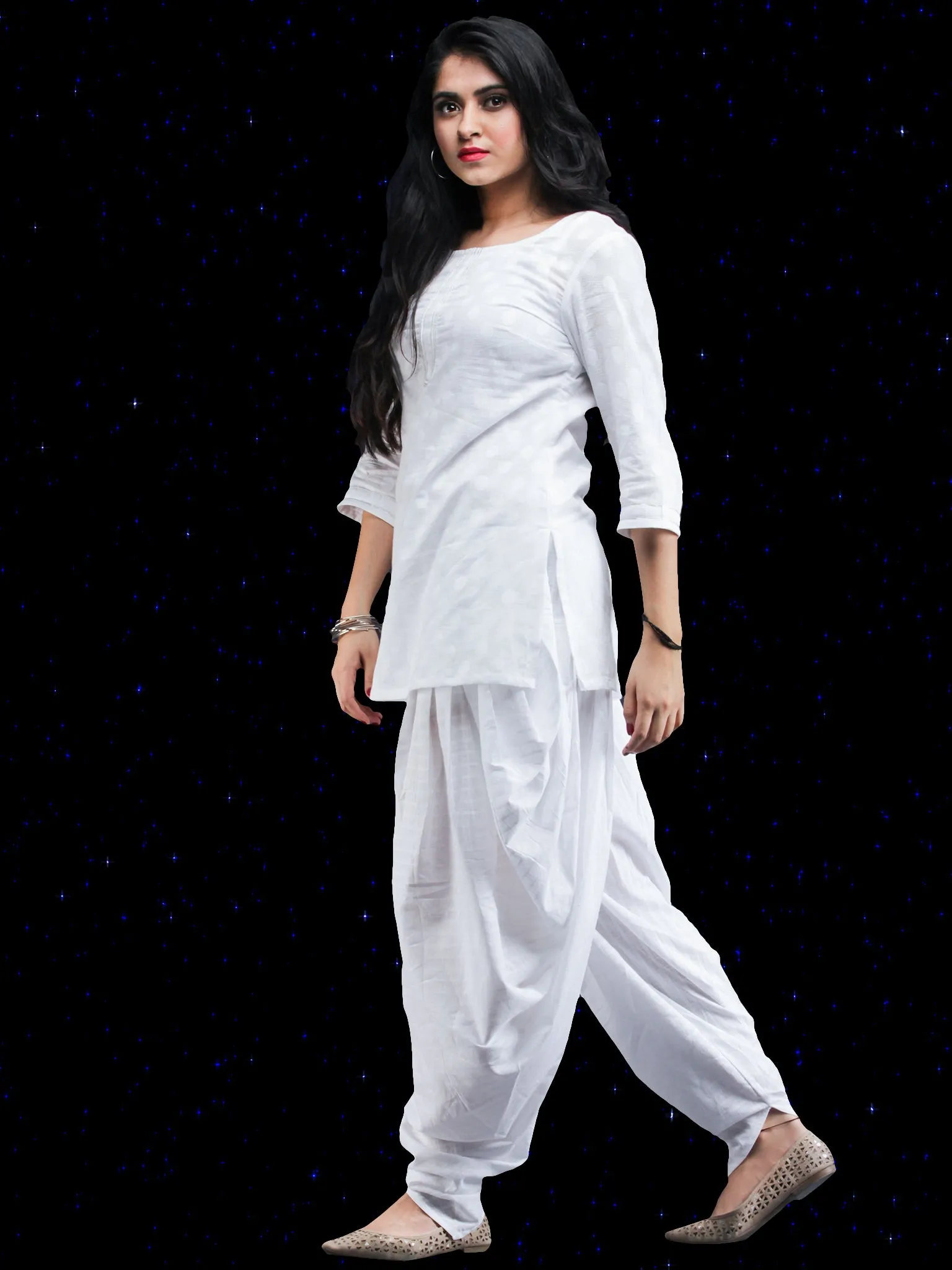 Chandni Safed - Cotton Top Dhoti Pants Dress Set - D451FP06