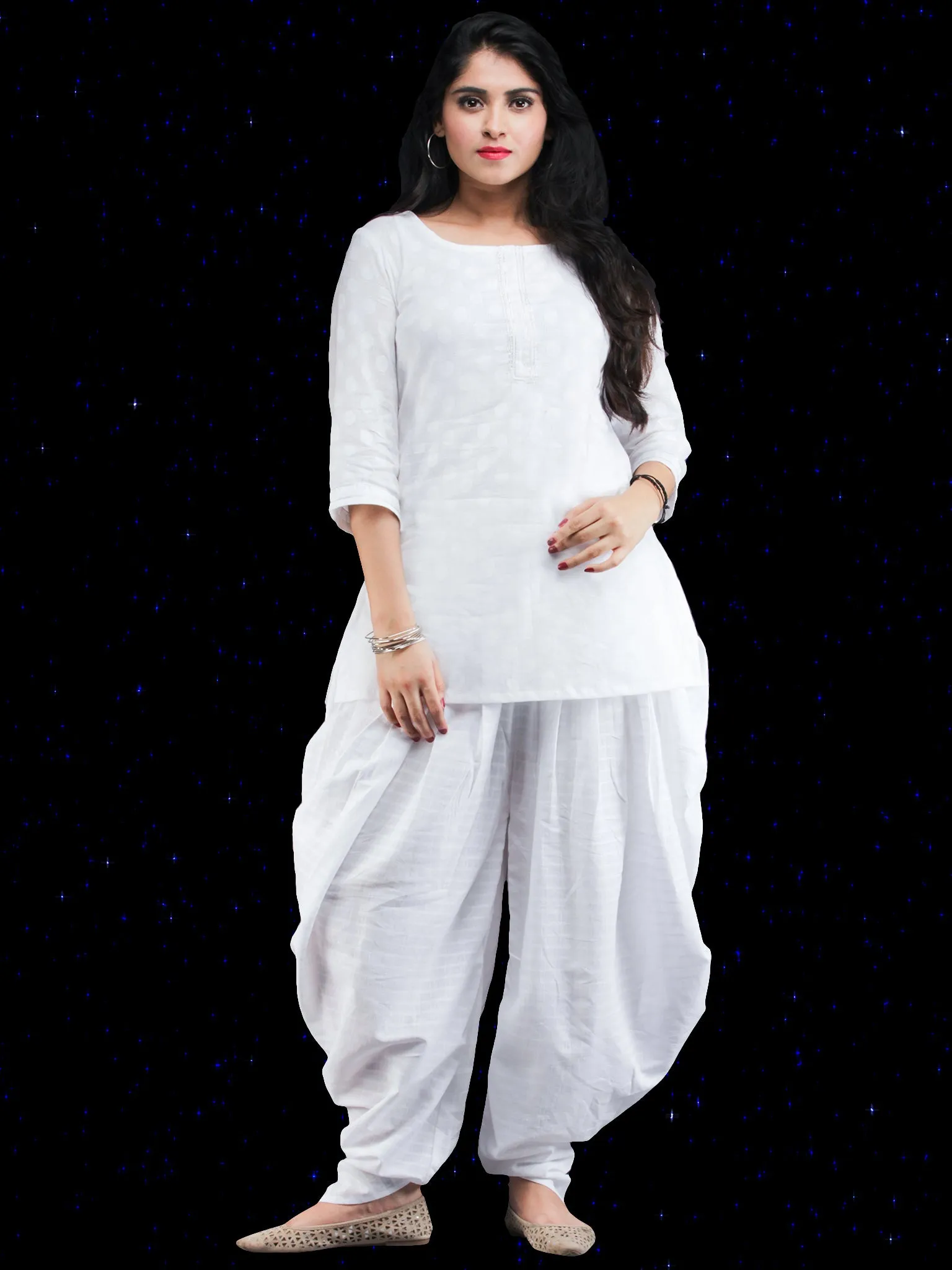 Chandni Safed - Cotton Top Dhoti Pants Dress Set - D451FP06