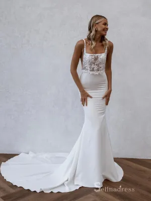 Chic Mermaid Square Embroidery Lace Rustic Wedding Dress Bridal Gowns HKL0138