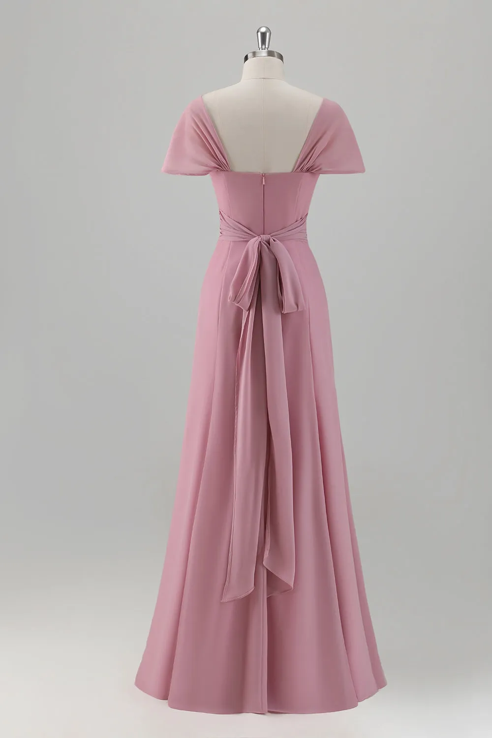 Chiffon Pink Off the Shoulder Sheath Bridesmaid Dress with Slit