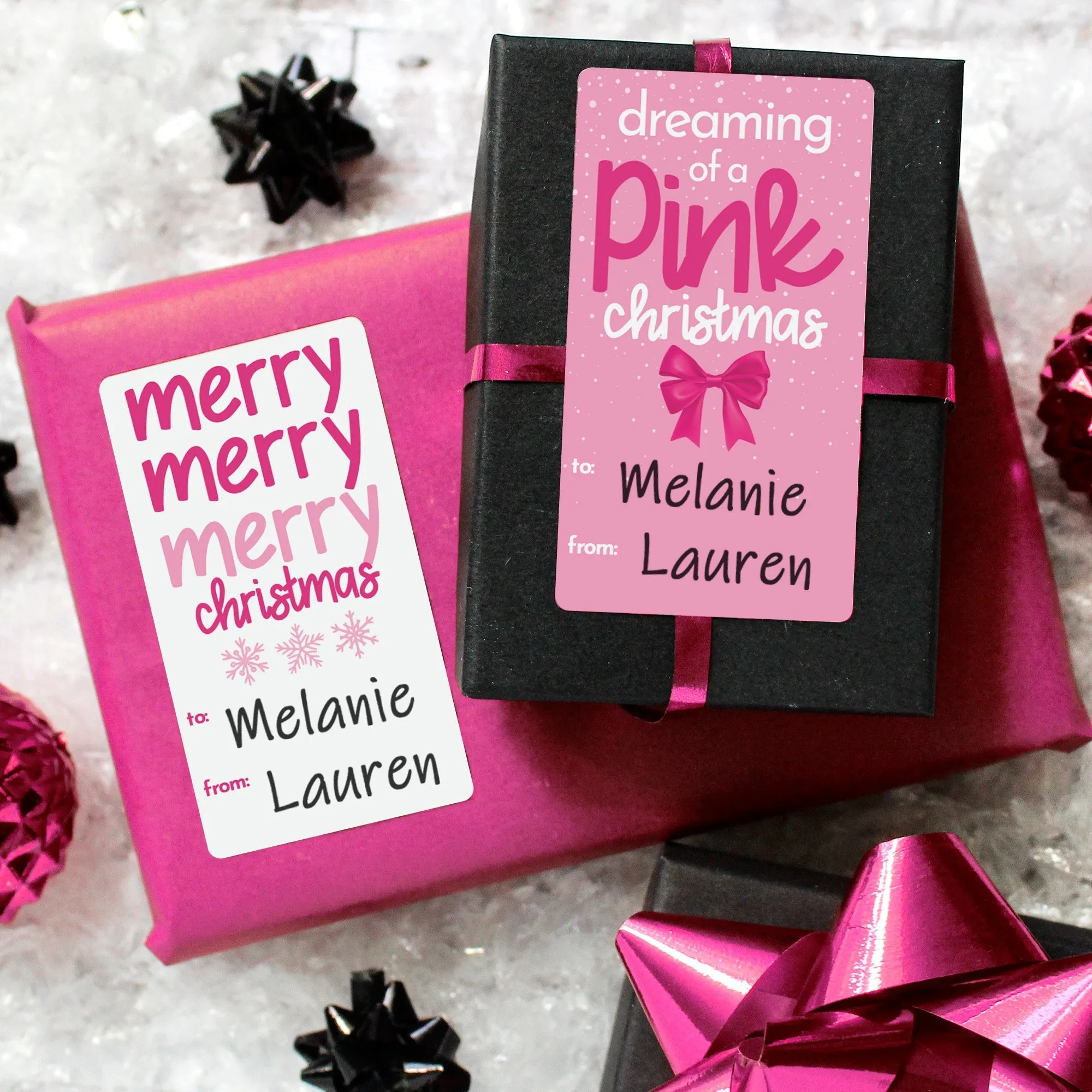 Christmas Gift Tag Stickers: Whimsical Hot Pink Christmas - 75 Stickers