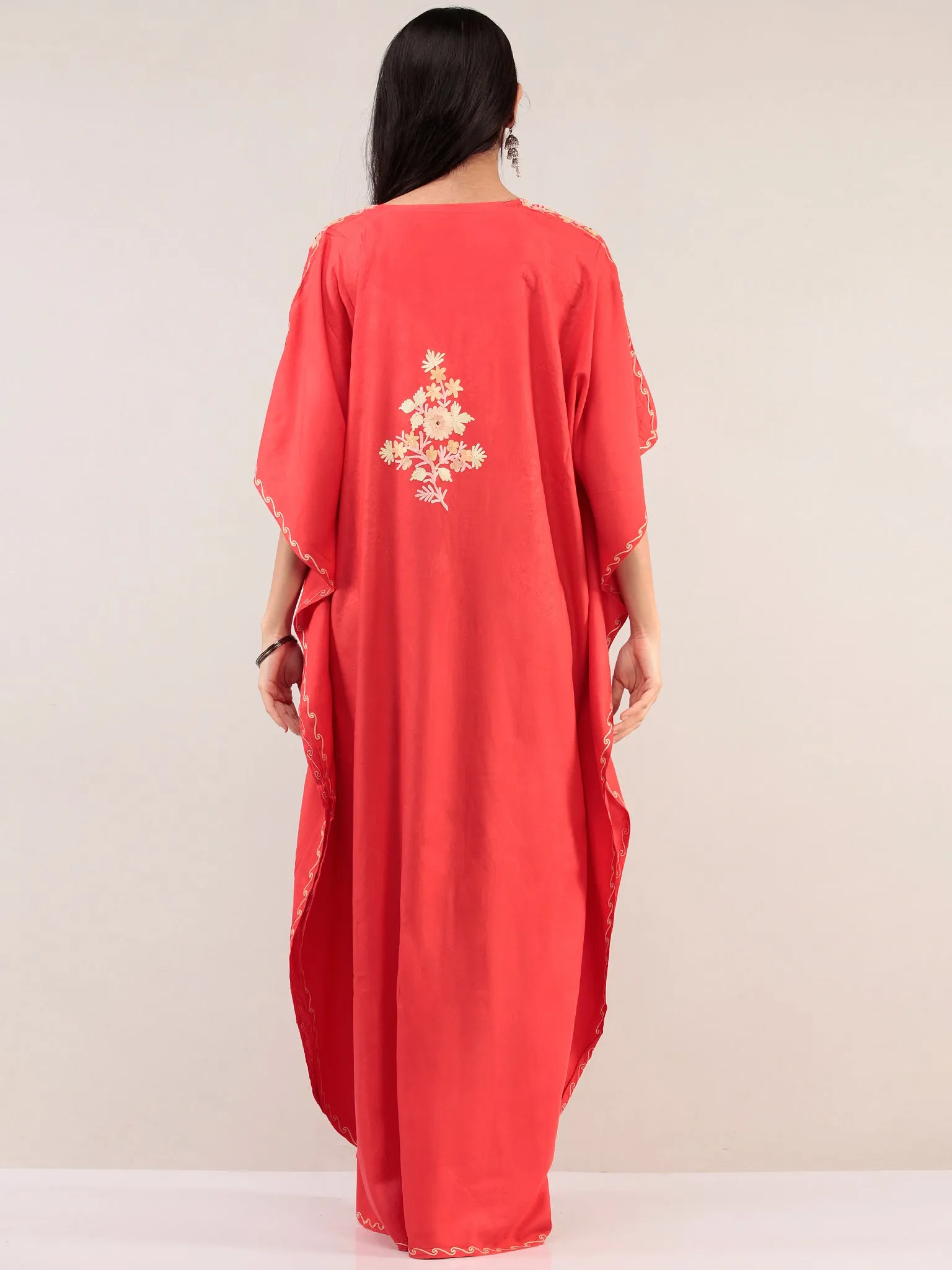 Coral Aari Embroidered Kashmere Free Size Kaftan  - K12K055