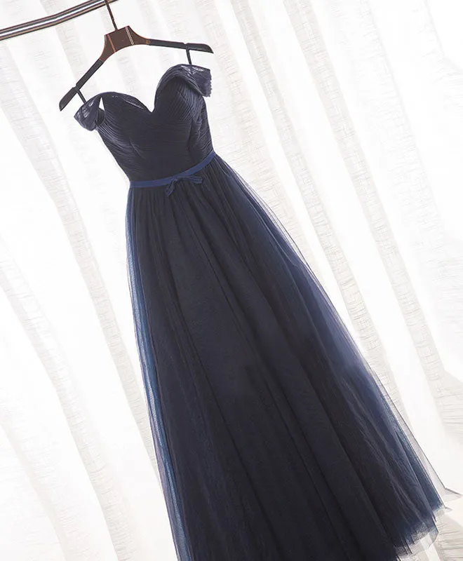 Dark Blue A Line Tulle Long Prom Dress, Evening Dress