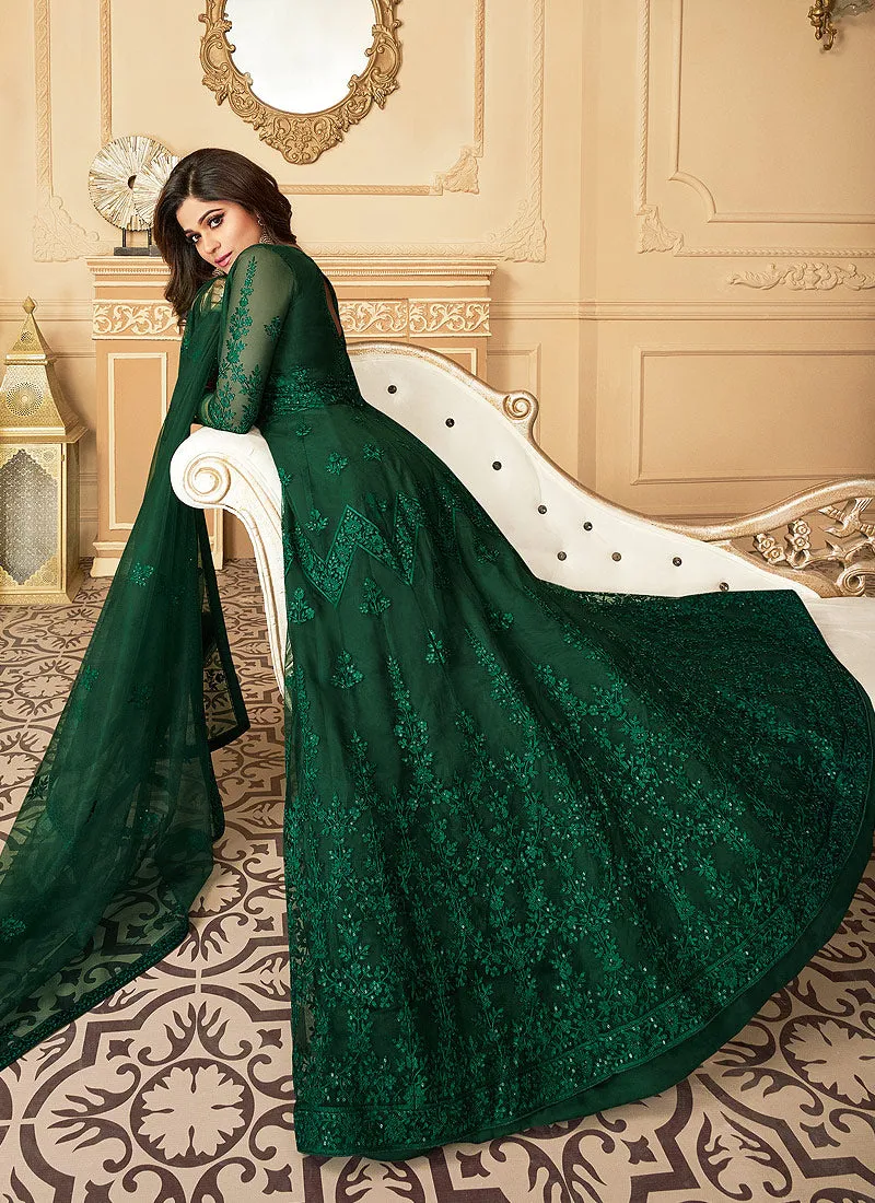 Dark Green Sequence Embroidered Anarkali Suit