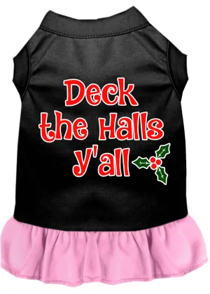 Deck The Halls Y'all Screen Print Dog Dress Black With Light Pink Xl