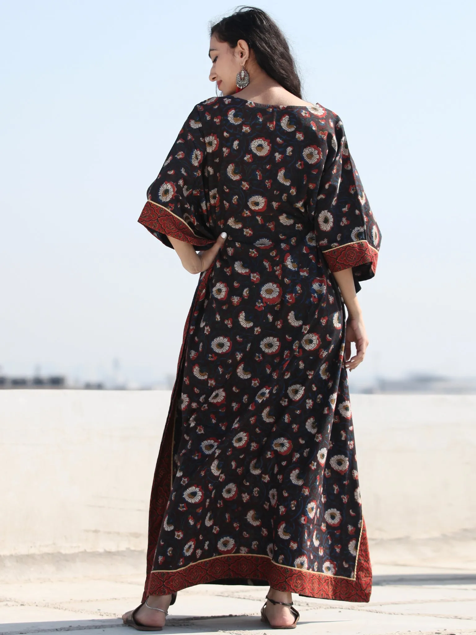 Deep Brown Indigo Rust Hand Block Printed  Kaftan - K123F1400