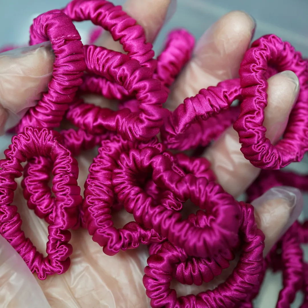 Deep Rose Pink silk scrunchies tiny - For Adult / Baby / Toddler