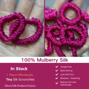 Deep Rose Pink silk scrunchies tiny - For Adult / Baby / Toddler