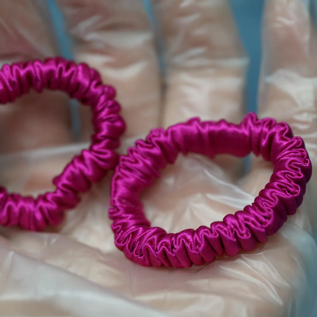 Deep Rose Pink silk scrunchies tiny - For Adult / Baby / Toddler