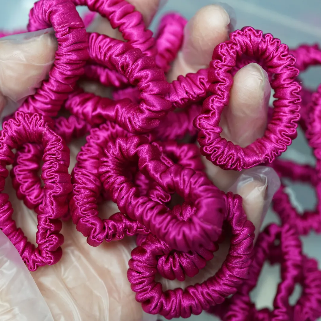 Deep Rose Pink silk scrunchies tiny - For Adult / Baby / Toddler