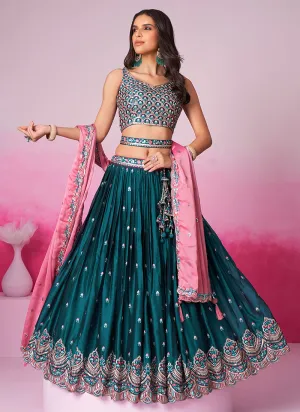 Deep Turquoise Multi Embroidered Bridal Lehenga Choli