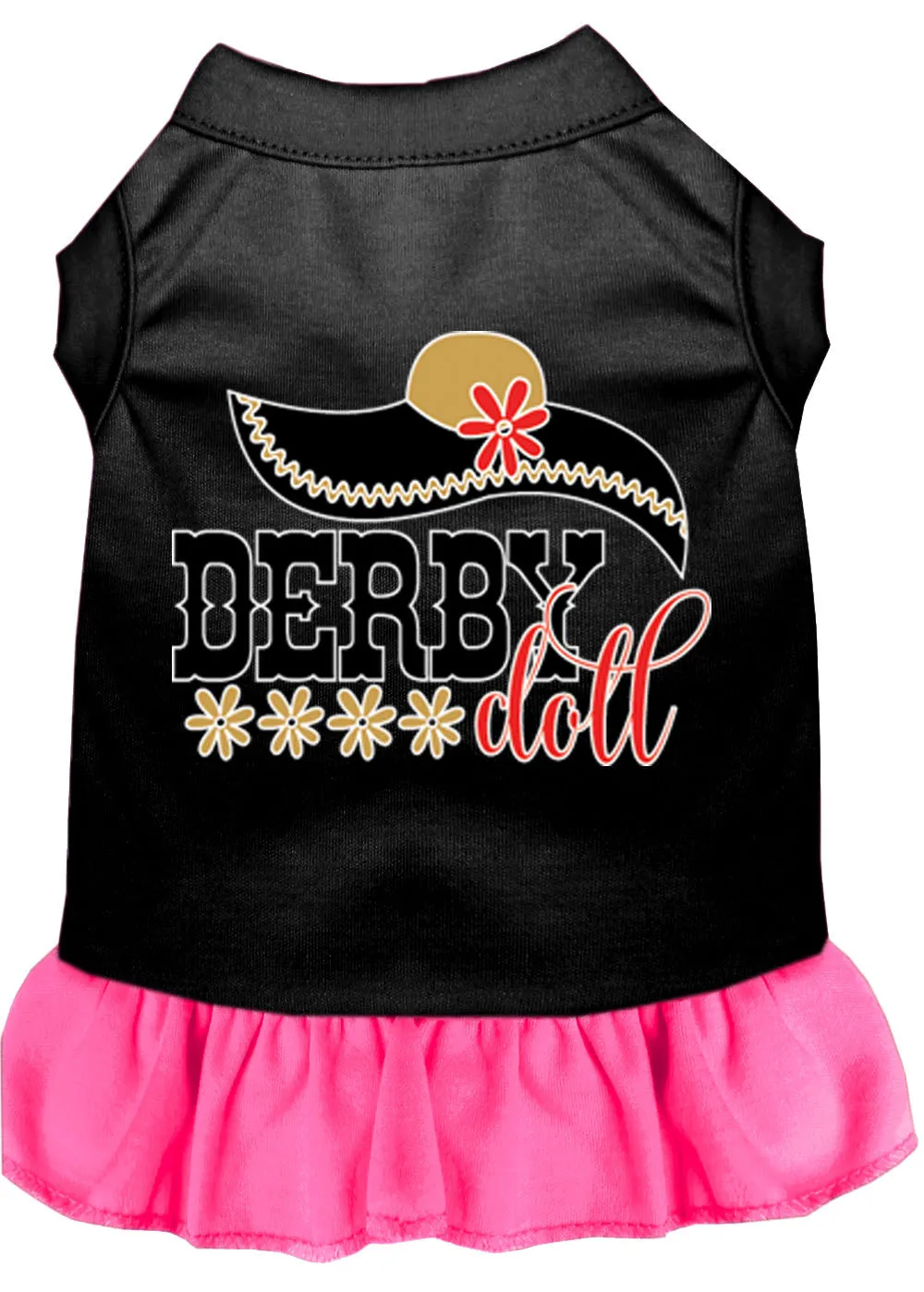 Derby Doll Screen Print Dog Dress Black With Bright Pink Xxl (18)