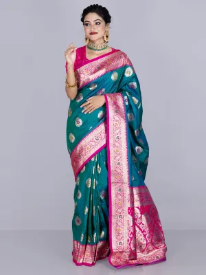 Elegant Persian Green Par Anchal Buti Katan Silk Saree