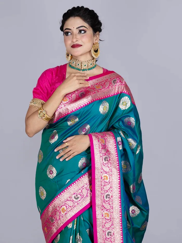 Elegant Persian Green Par Anchal Buti Katan Silk Saree