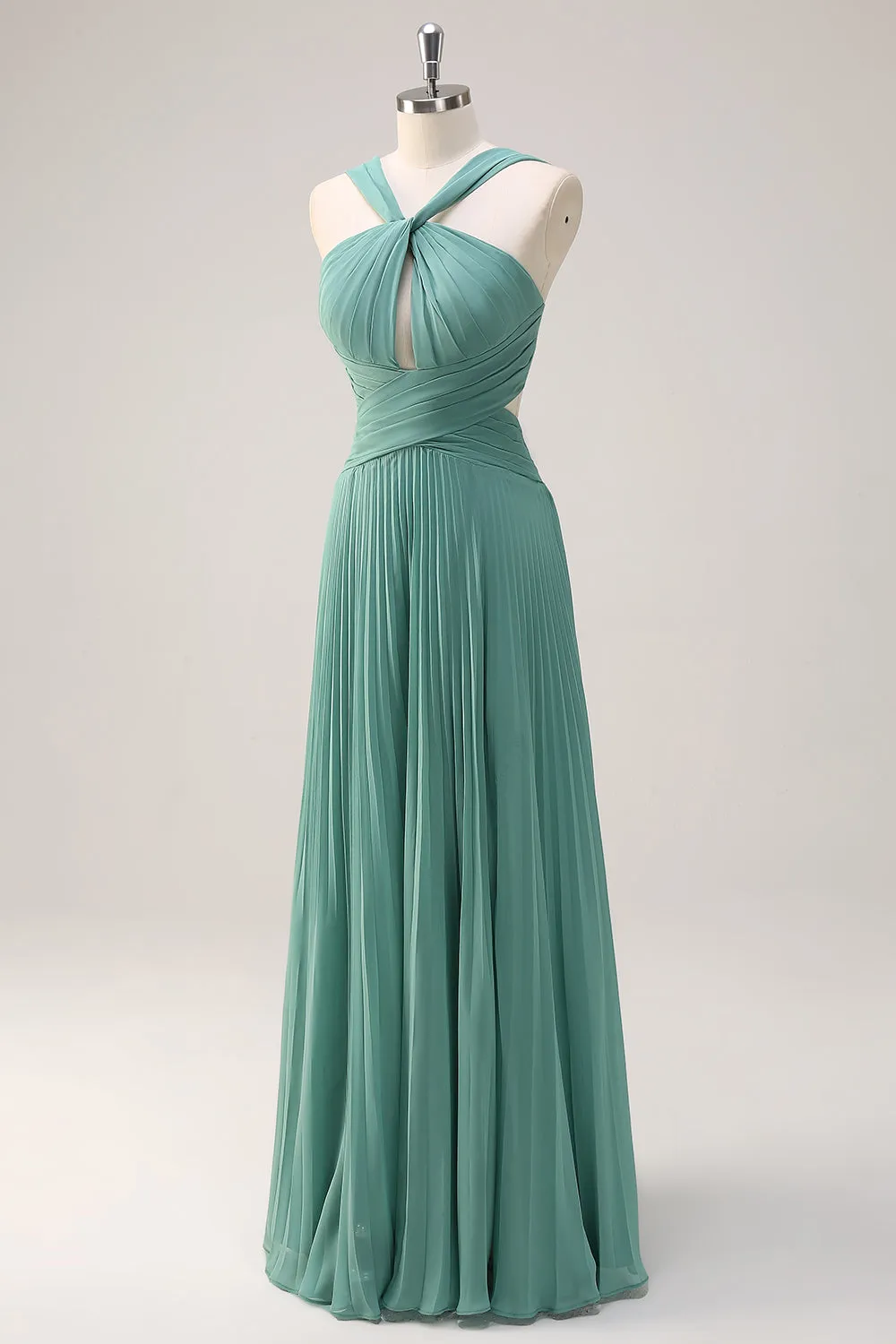 Eucalyptus Pleated Criss Cross Keyhole Bridesmaid Dress