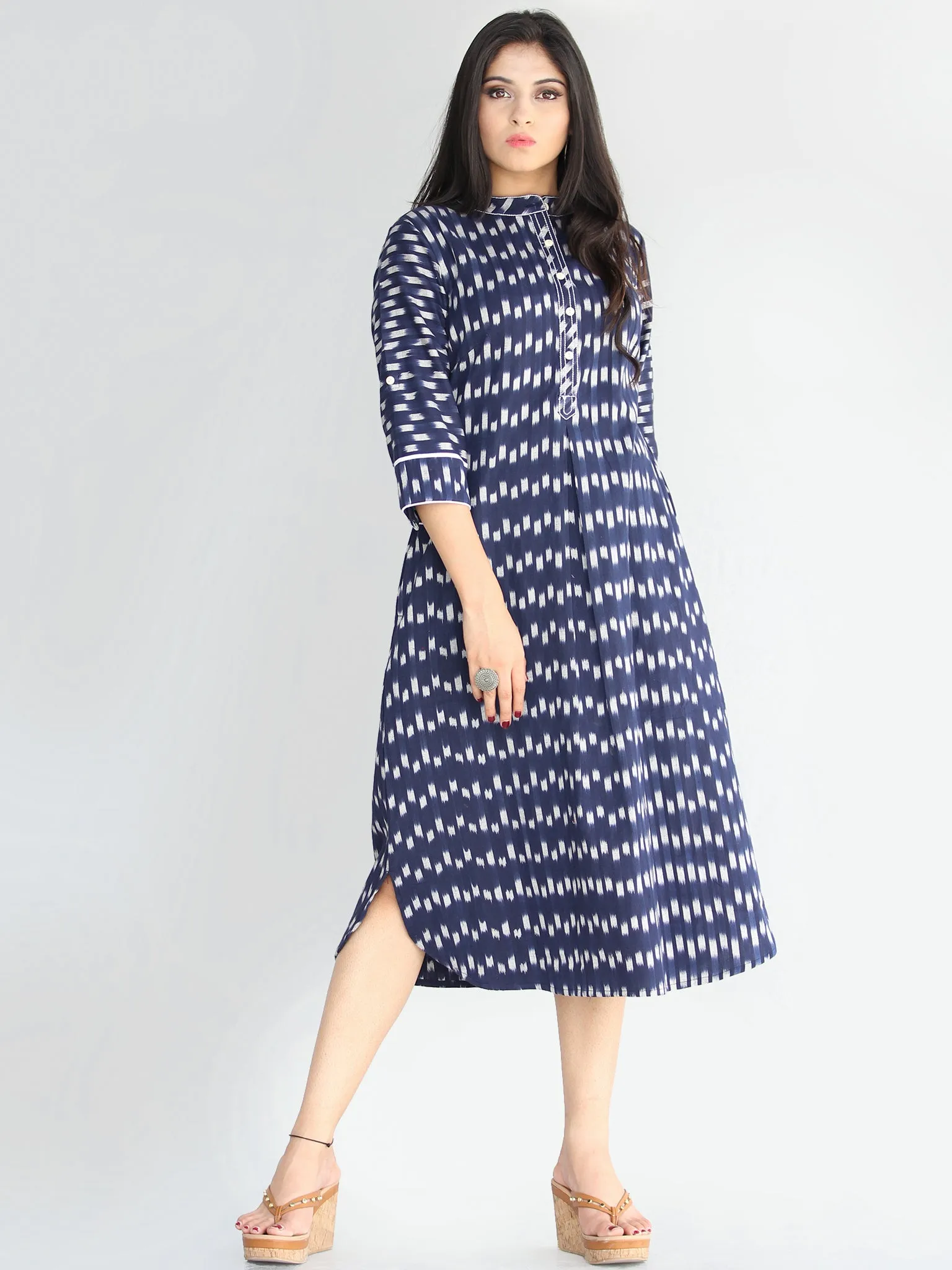 Faizah - Handwoven Ikat Cotton Shirt Dress - D414F1573