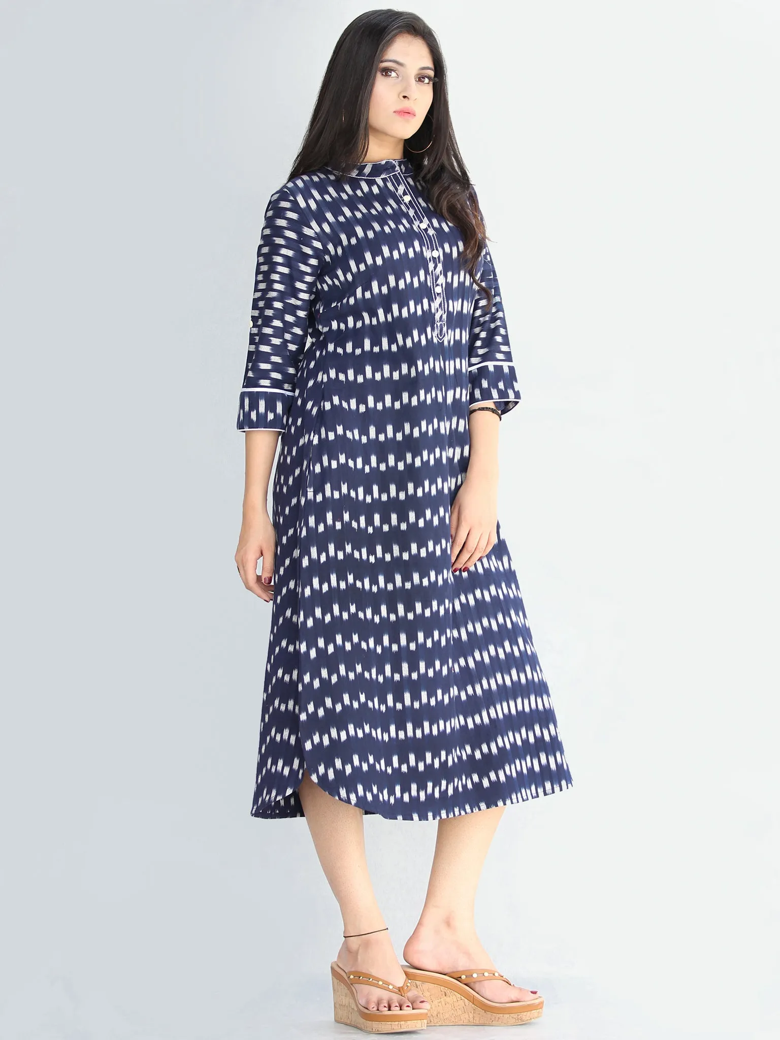 Faizah - Handwoven Ikat Cotton Shirt Dress - D414F1573