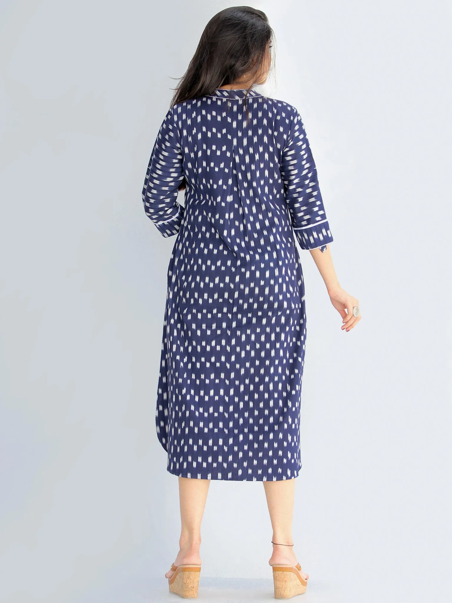 Faizah - Handwoven Ikat Cotton Shirt Dress - D414F1573