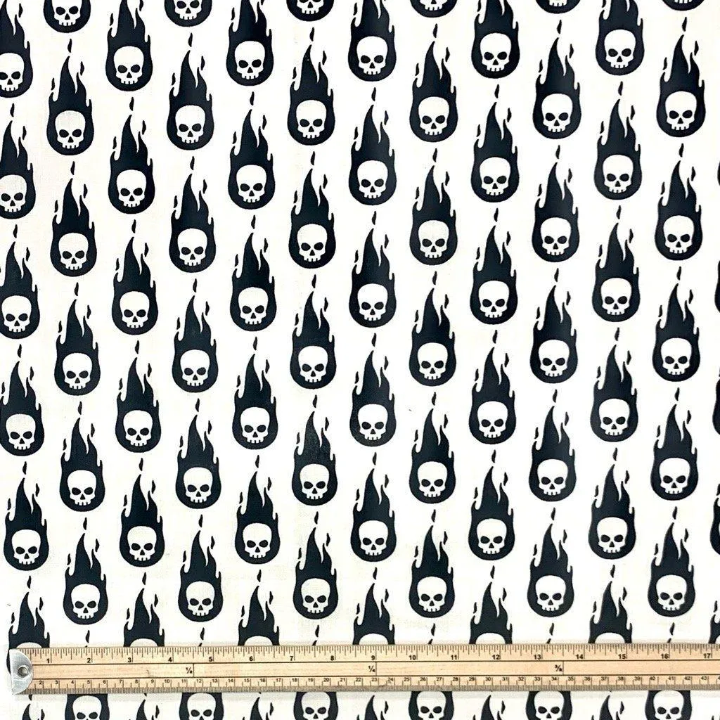 Flaming Skulls Polycotton Fabric