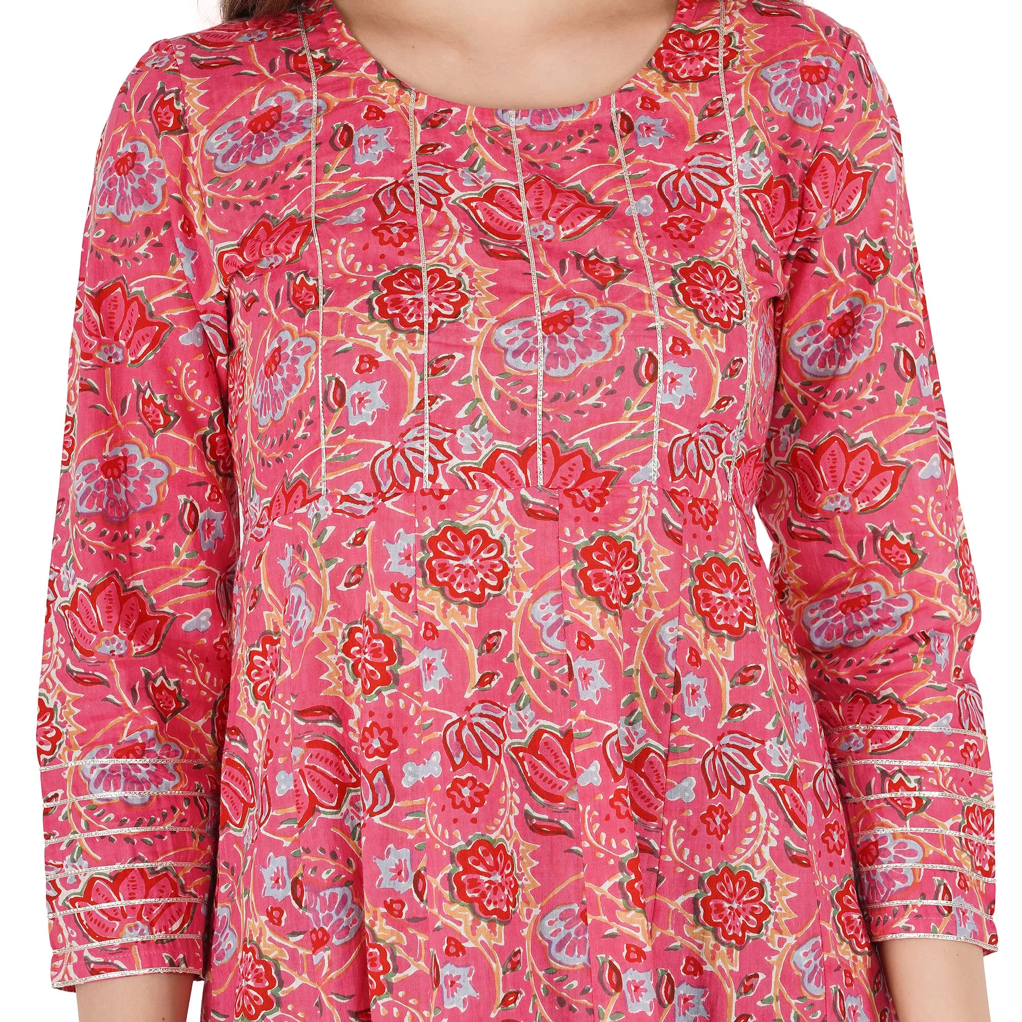 Floral Printed Kurta With Gotta Lace